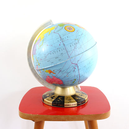 SOLD - Vintage 1950s Ohio Art Tin Globe with Zodiac Base