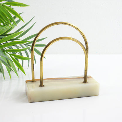 SOLD - Vintage Onyx & Brass Arches Letter Holder