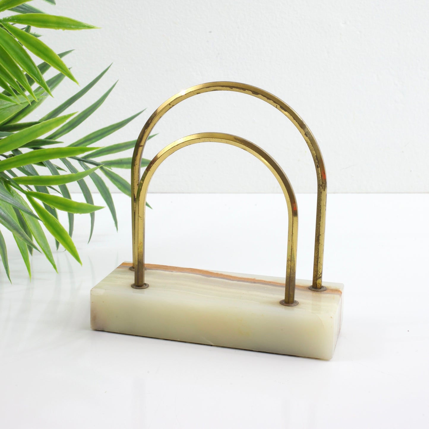 SOLD - Vintage Onyx & Brass Arches Letter Holder