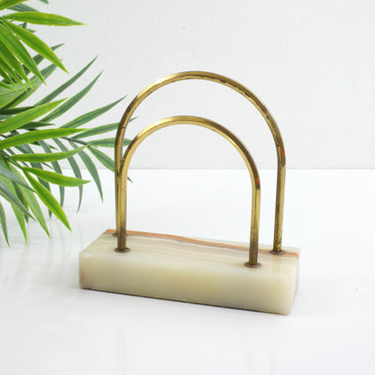SOLD - Vintage Onyx & Brass Arches Letter Holder