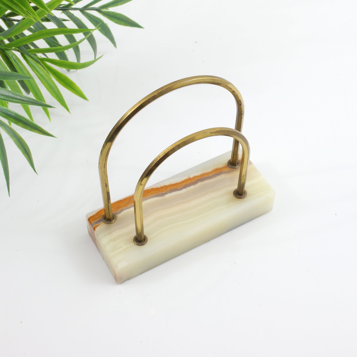 SOLD - Vintage Onyx & Brass Arches Letter Holder