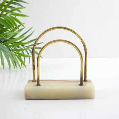 SOLD - Vintage Onyx & Brass Arches Letter Holder