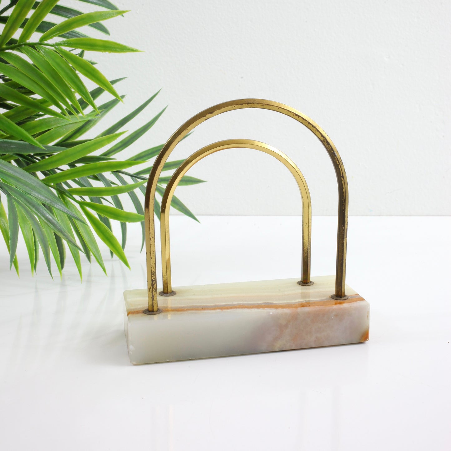 SOLD - Vintage Onyx & Brass Arches Letter Holder