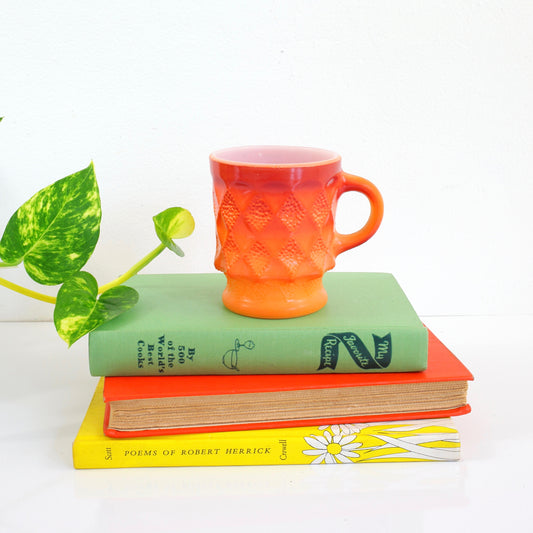 SOLD - Vintage Anchor Hocking Red Orange Ombre Kimberly Milk Glass Mug