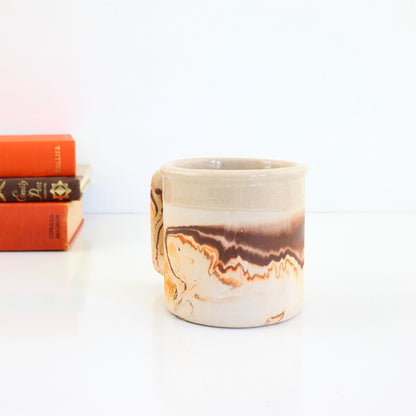 SOLD - Vintage Nemadji Pottery Mug / Orange & Brown Swirl