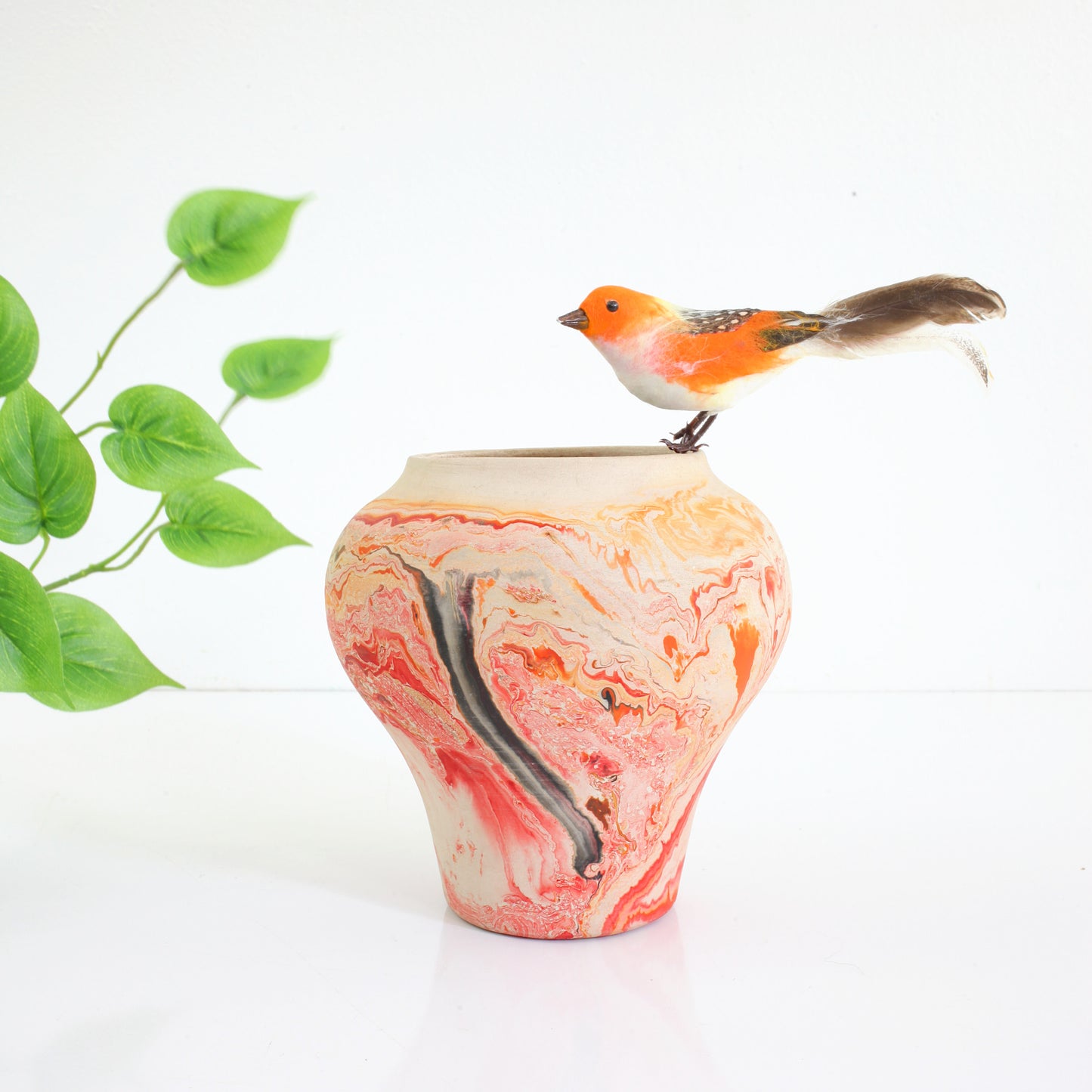SOLD - Vintage Orange Swirl Nemadji Pottery Vase