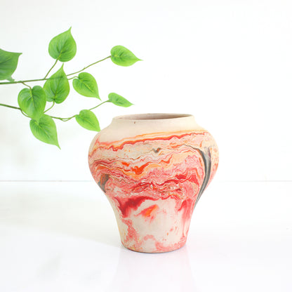 SOLD - Vintage Orange Swirl Nemadji Pottery Vase