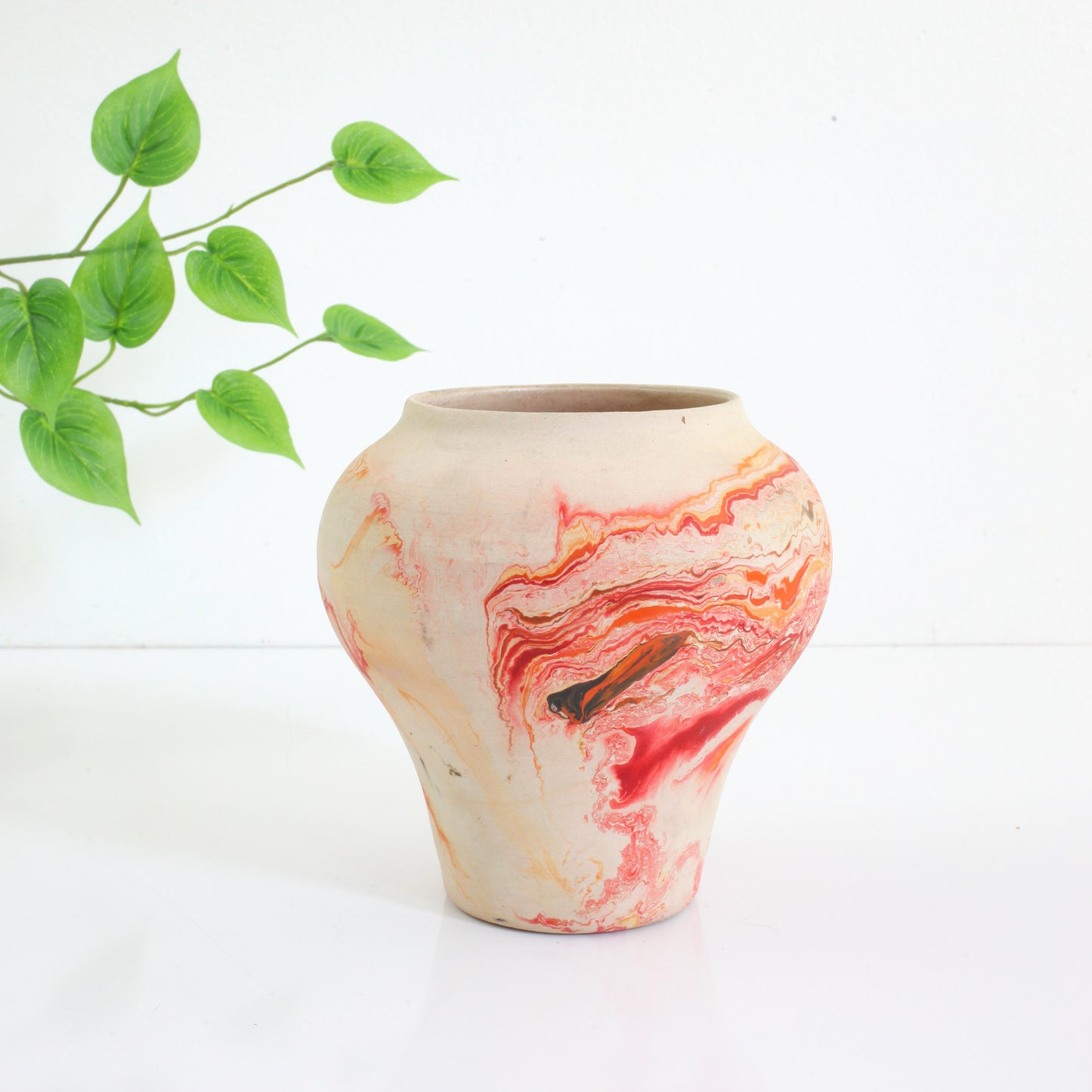 SOLD - Vintage Orange Swirl Nemadji Pottery Vase