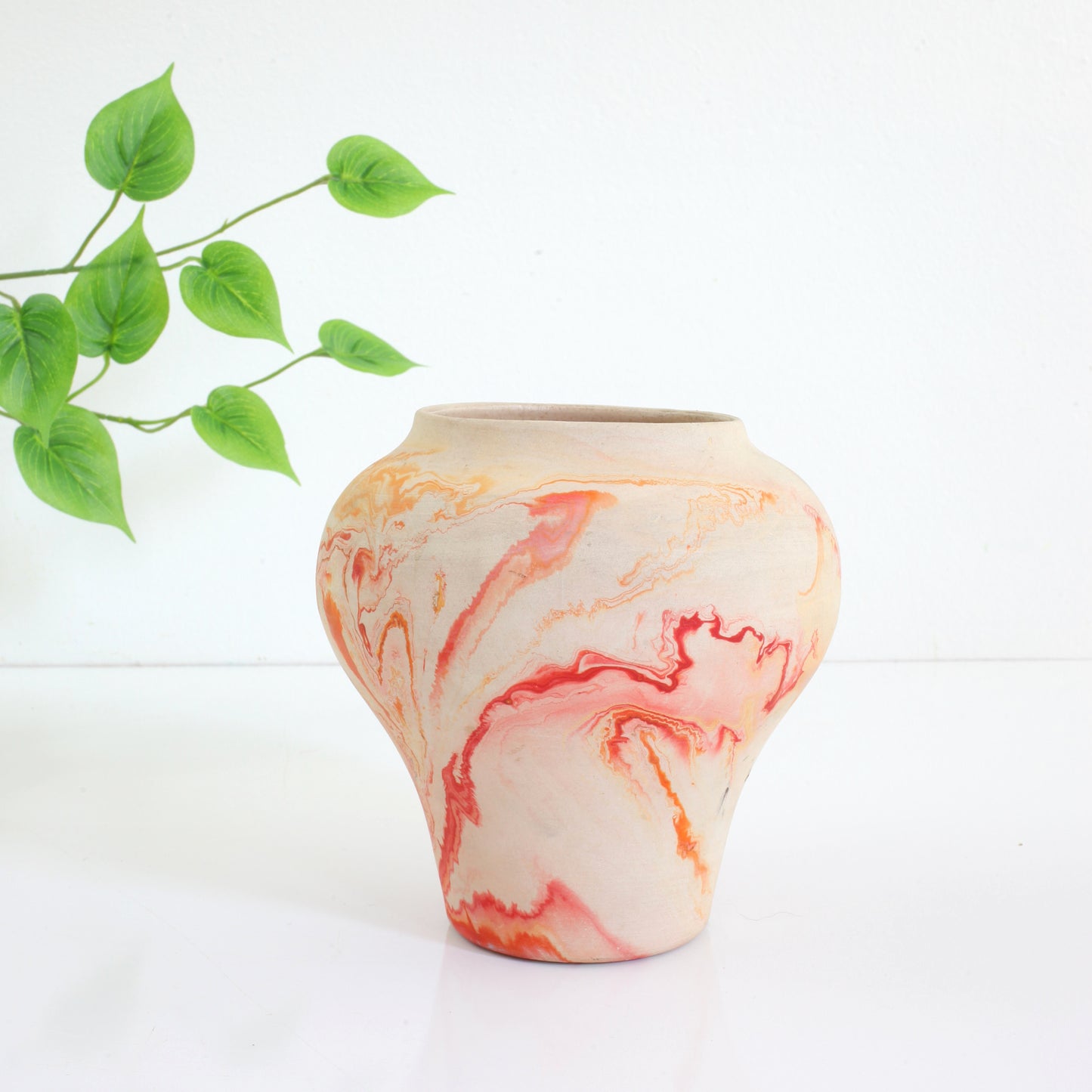 SOLD - Vintage Orange Swirl Nemadji Pottery Vase