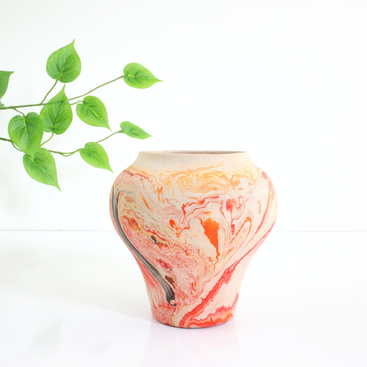 SOLD - Vintage Orange Swirl Nemadji Pottery Vase