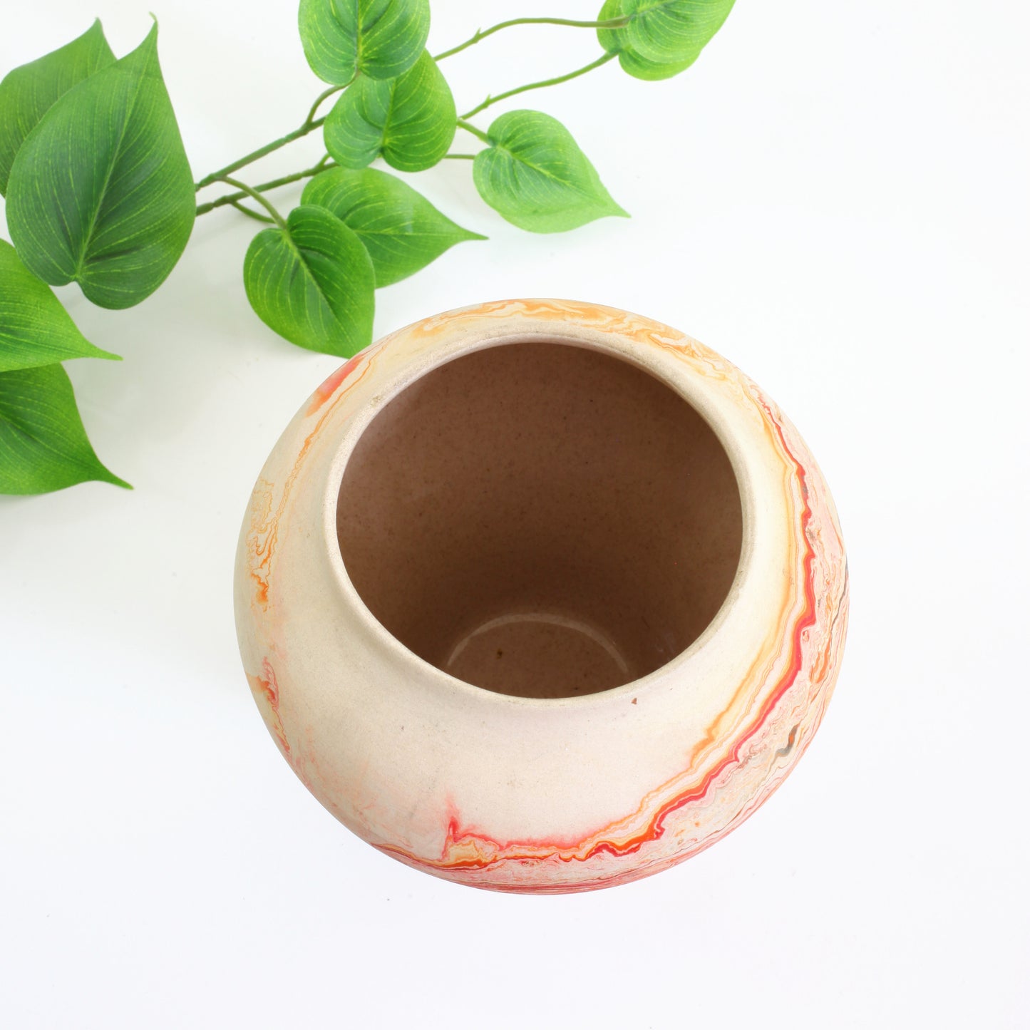 SOLD - Vintage Orange Swirl Nemadji Pottery Vase