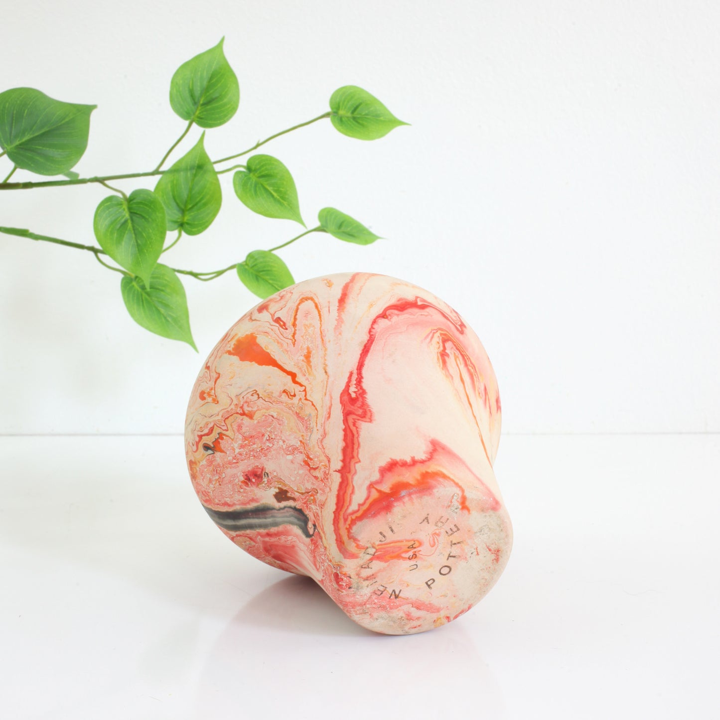 SOLD - Vintage Orange Swirl Nemadji Pottery Vase