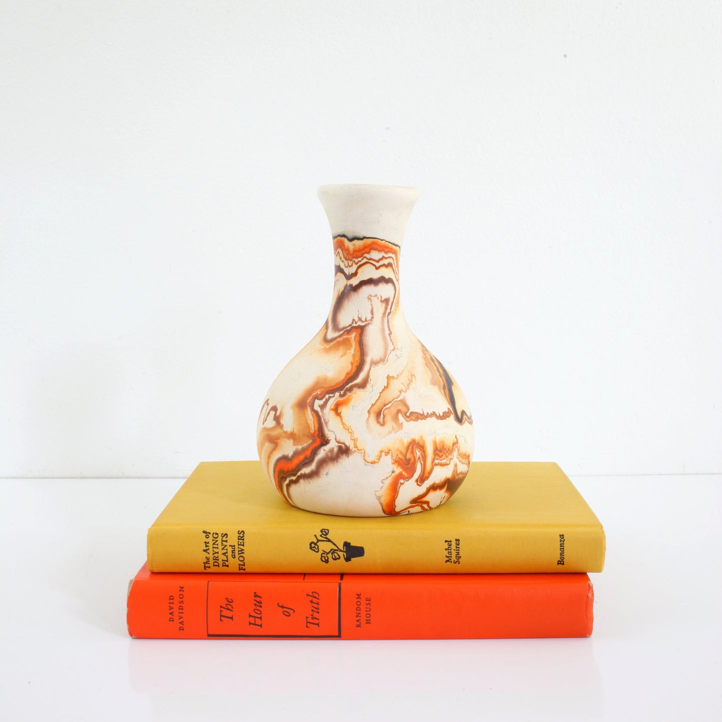 SOLD - Vintage Orange & Brown Swirl Nemadji Pottery Vase