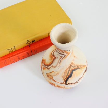SOLD - Vintage Orange & Brown Swirl Nemadji Pottery Vase
