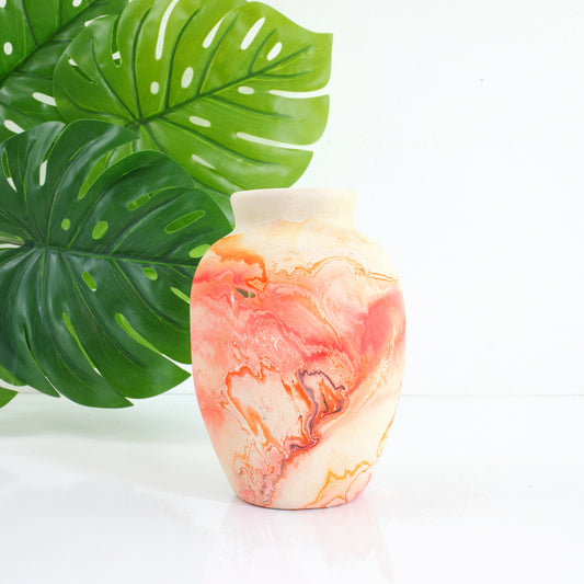 SOLD - Vintage Orange & Peach Swirl Nemadji Pottery Vase