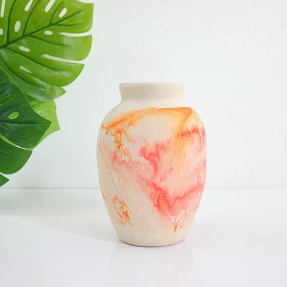 SOLD - Vintage Orange & Peach Swirl Nemadji Pottery Vase