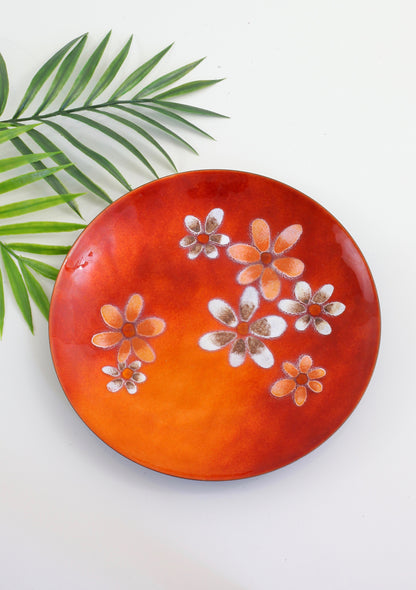 SOLD - Mid Century Modern Enamel Copper Bowl in Orange Flame