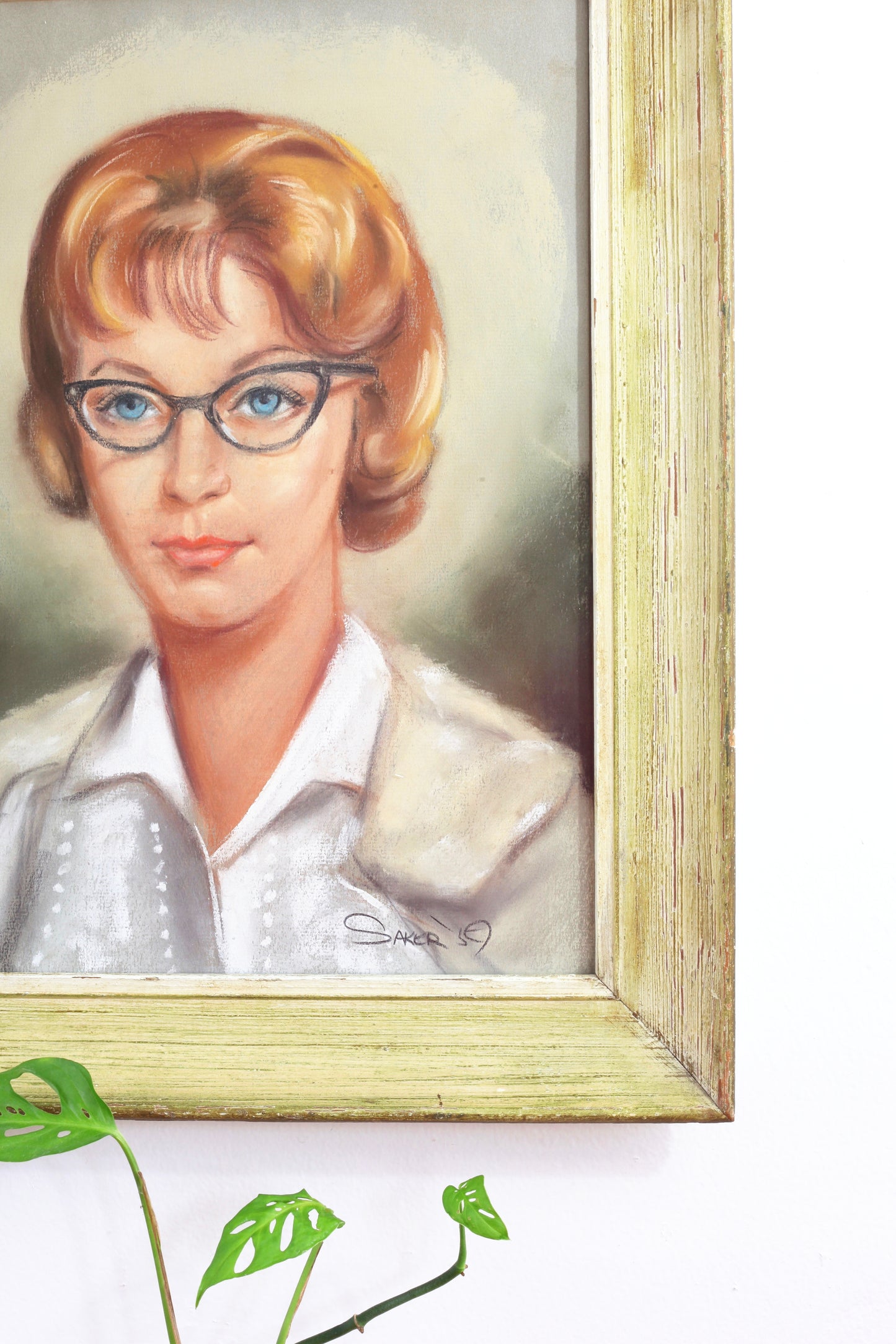 SOLD - Vintage 1959 Original Pastel Portrait of Woman in Cat Eye Glasses *FREE US Shipping*