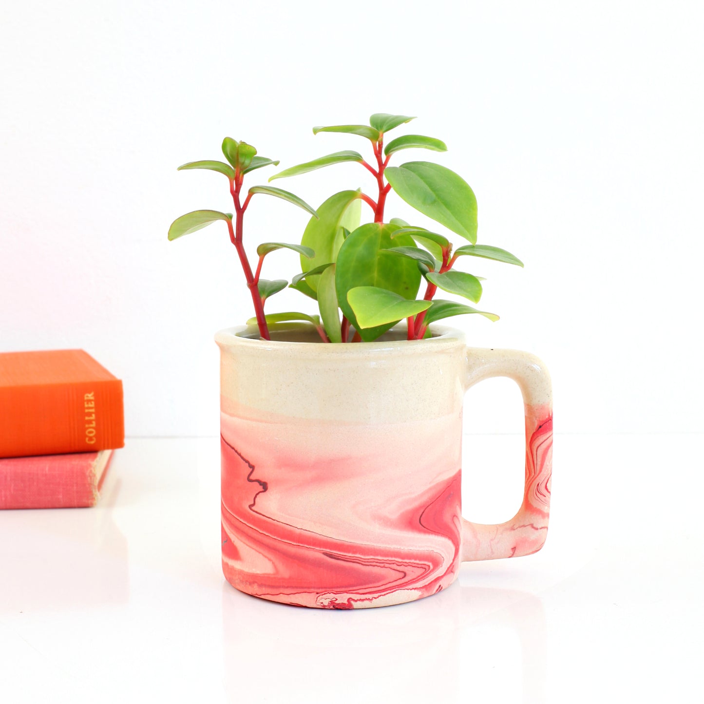 SOLD - Vintage Nemadji Pottery Mug / Pink & Coral Swirl