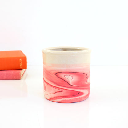 SOLD - Vintage Nemadji Pottery Mug / Pink & Coral Swirl