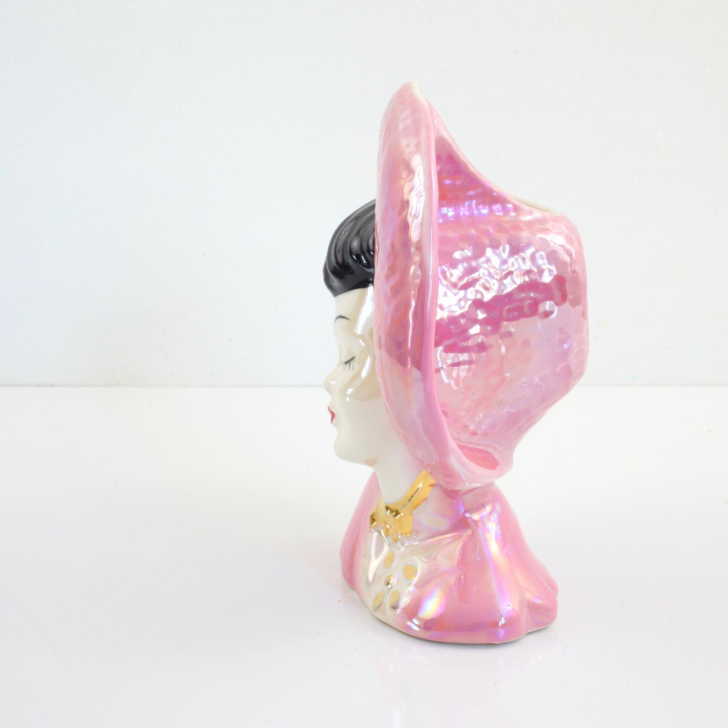 SOLD - Vintage 1950s Pink Lusterware Head Vase