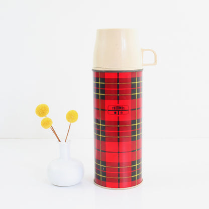 SOLD - Vintage Red Plaid Thermos / Pint Size