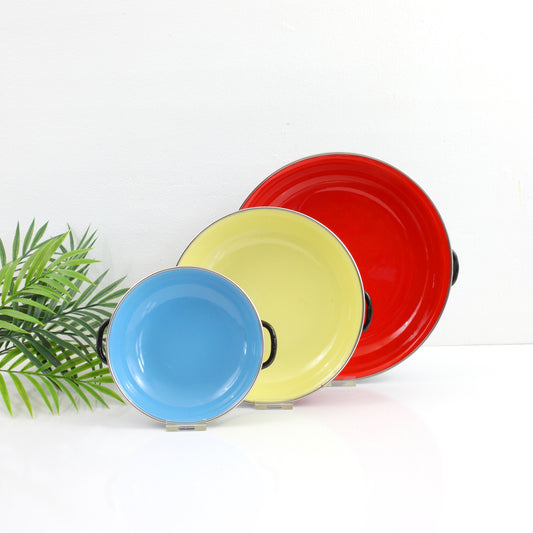 SOLD - Colorful Vintage Enamel Paella Pans