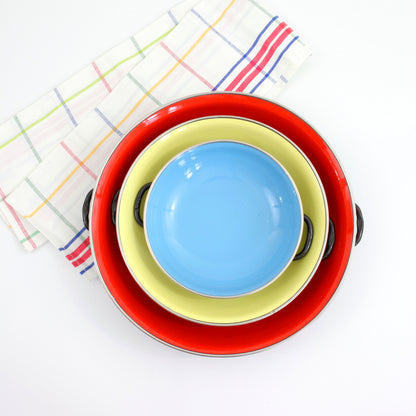 SOLD - Colorful Vintage Enamel Paella Pans