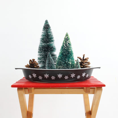 SOLD - Vintage Pyrex Black & White Snowflake Divided Dish