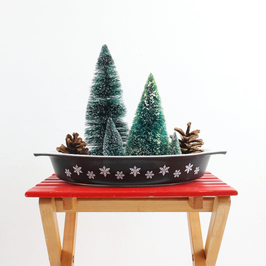 SOLD - Vintage Pyrex Black & White Snowflake Divided Dish