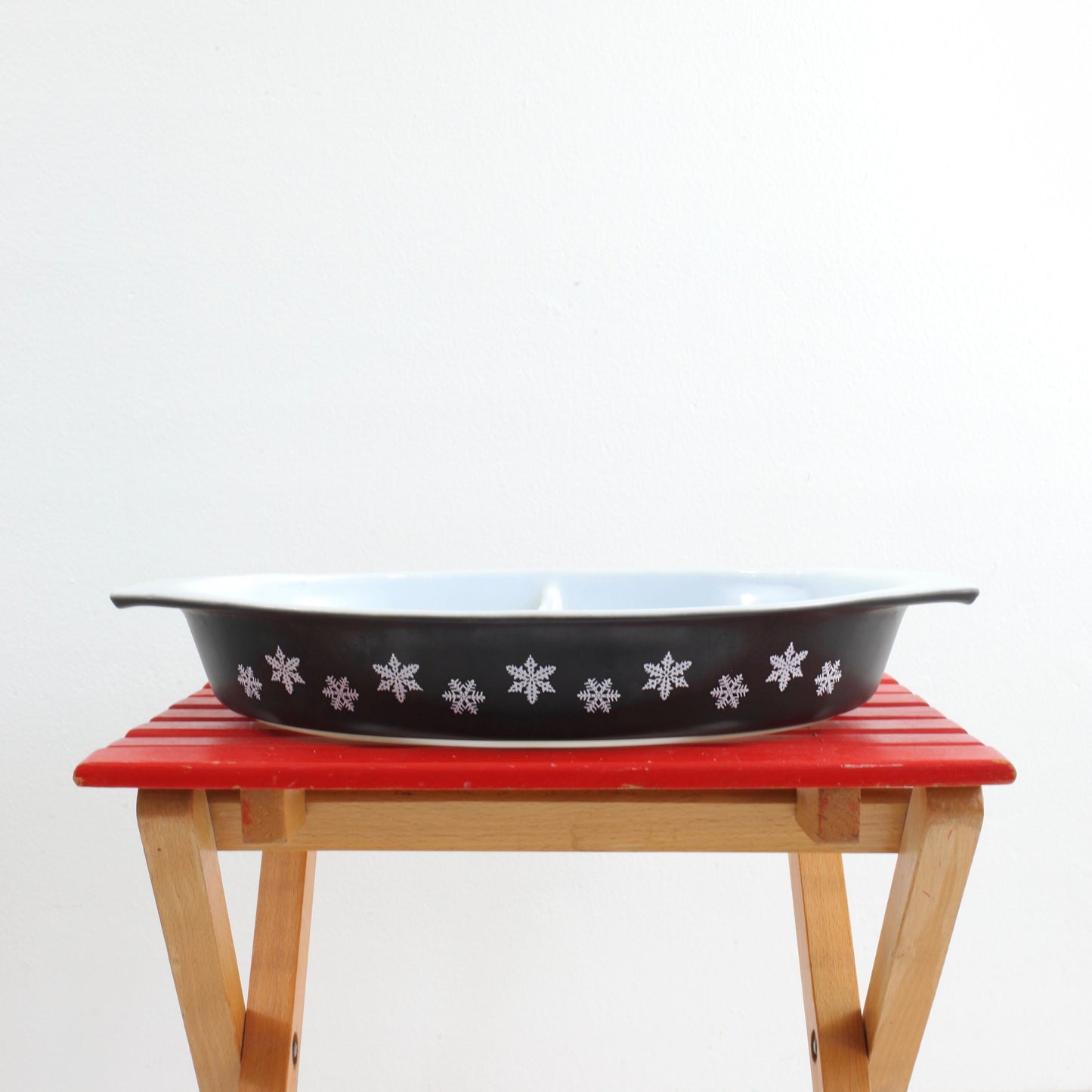 SOLD - Vintage Pyrex Black & White Snowflake Divided Dish