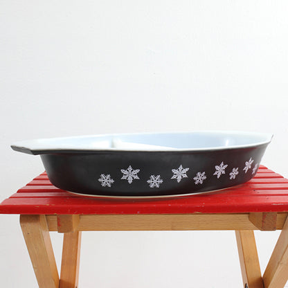SOLD - Vintage Pyrex Black & White Snowflake Divided Dish