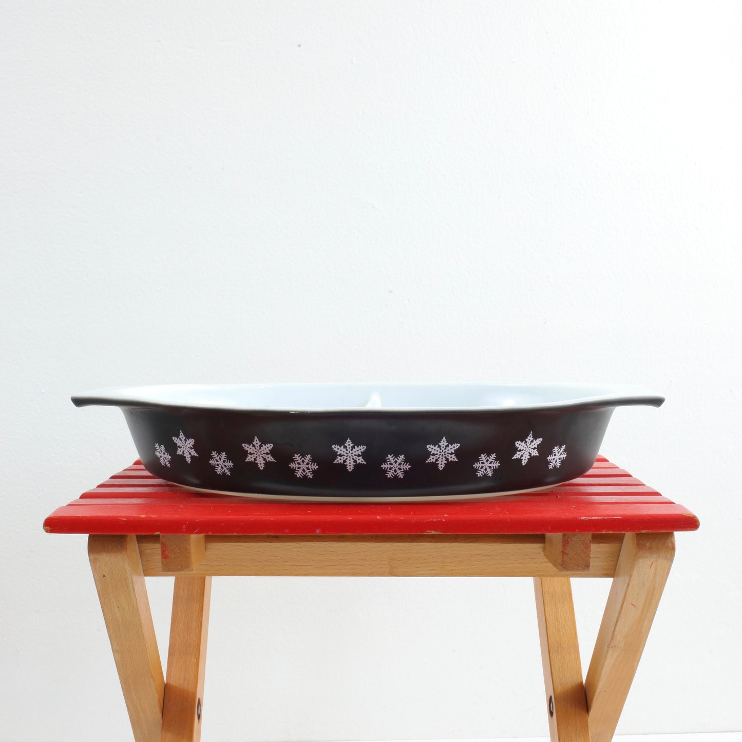 SOLD - Vintage Pyrex Black & White Snowflake Divided Dish