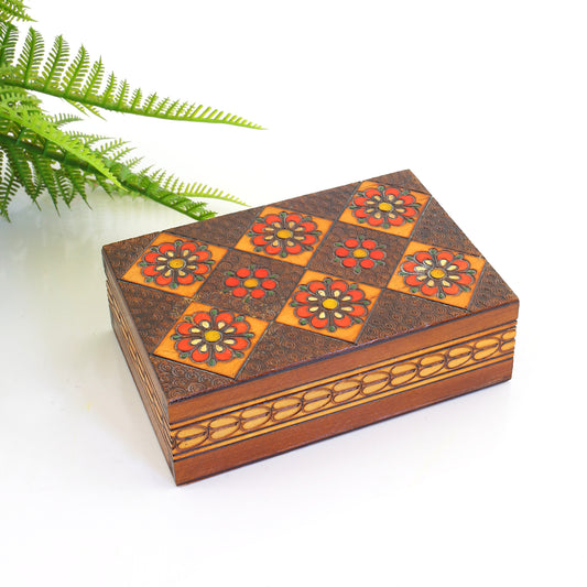SOLD - Vintage Wooden Pyrography Folk Art Box