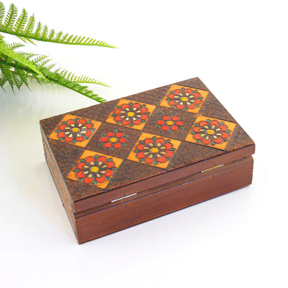 SOLD - Vintage Wooden Pyrography Folk Art Box