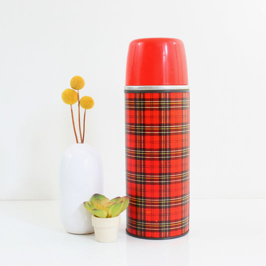 SOLD - Vintage Red Plaid Aladdin Thermos / Quart Size