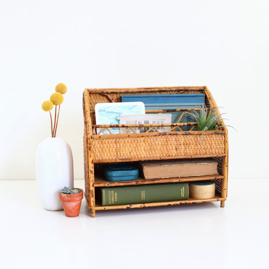 SOLD - Vintage Wicker & Rattan Desk Organizer