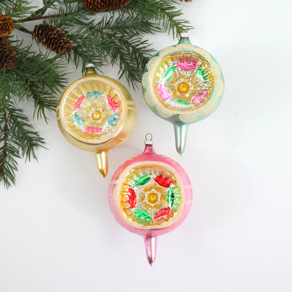 SOLD - Mid Century Round Pastel Indent Mercury Glass Ornaments