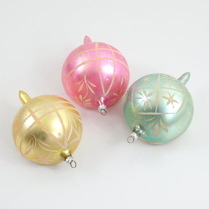 SOLD - Mid Century Round Pastel Indent Mercury Glass Ornaments