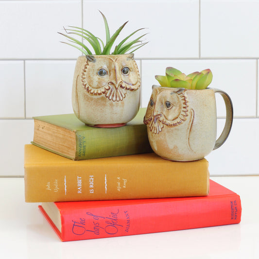SOLD - Vintage Stoneware Owl Mugs by Gempo