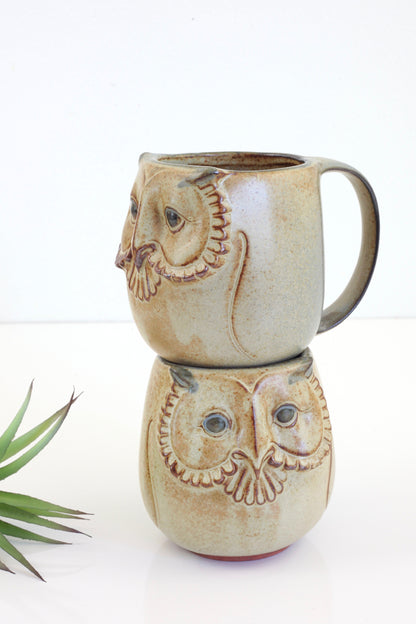 SOLD - Vintage Stoneware Owl Mugs by Gempo