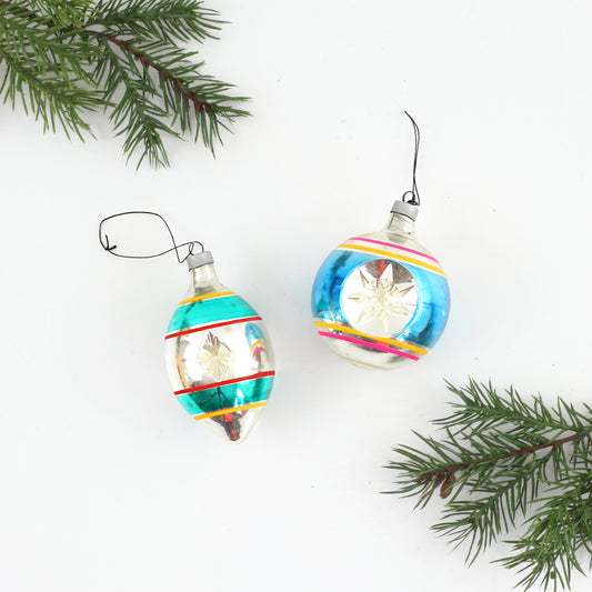 SOLD - Pair of Mid Century Mercury Glass Indent Ornaments