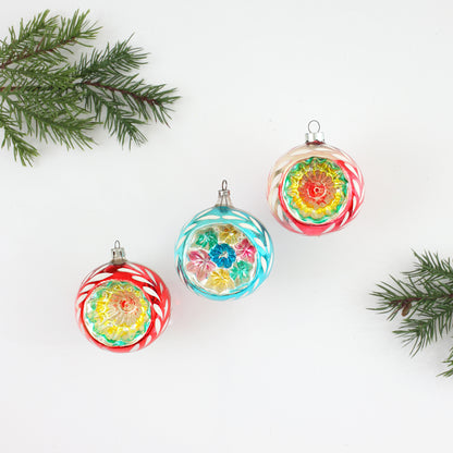 SOLD - Set of 3 Mid Century Indent Mercury Glass Ornaments