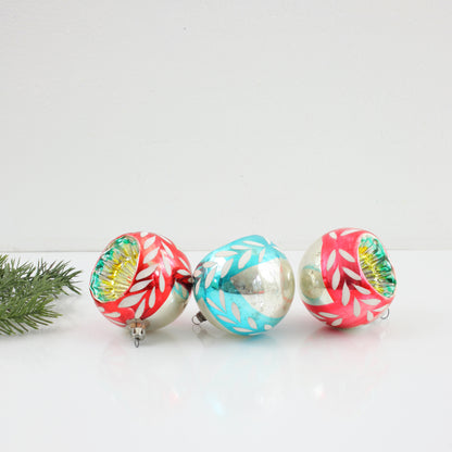 SOLD - Set of 3 Mid Century Indent Mercury Glass Ornaments