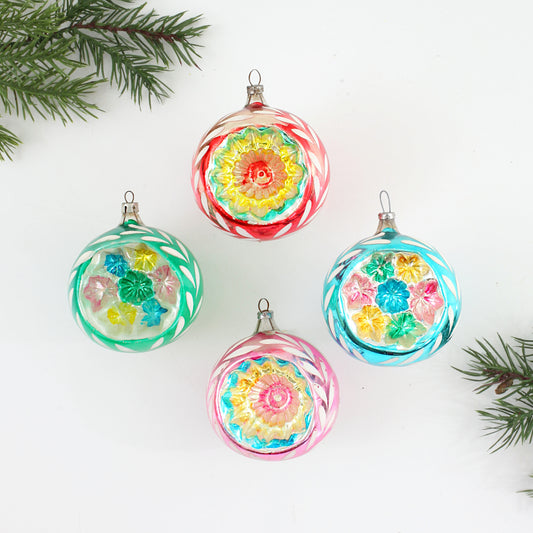 SOLD - Set of 4 Mid Century Indent Mercury Glass Ornaments