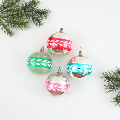 SOLD - Set of 4 Mid Century Indent Mercury Glass Ornaments