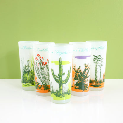 SOLD - Vintage Blakely Frosted Cactus Glasses / Set of 5