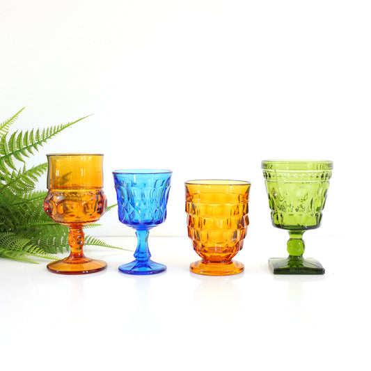 SOLD - Set of Colorful Vintage Mismatched Goblets