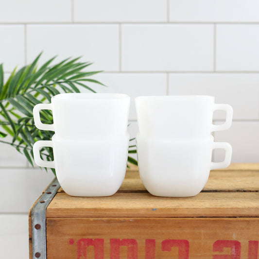 SOLD - Vintage Square White Lipton Milk Glass Mugs by Glasbake