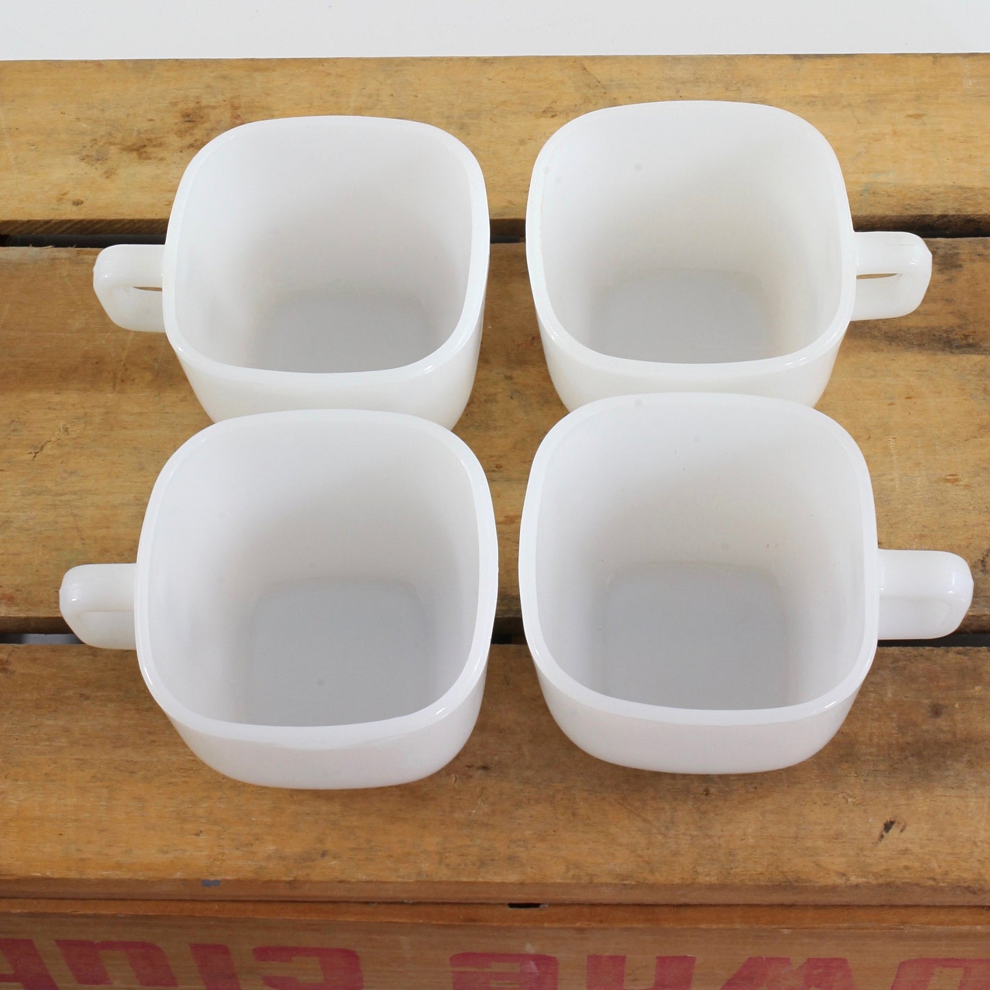 SOLD - Vintage Square White Lipton Milk Glass Mugs by Glasbake